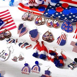 🇺🇸 2 Pairs 4th of July Earrings for Women Patriotic Earrings